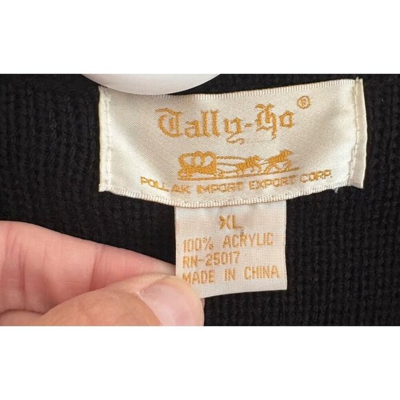 Vintage Tally-Ho Black Holly Embroidered Christmas Cardigan Sweater Women's XL - Picture 7 of 13